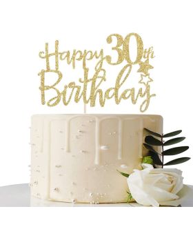 Gold Glitter Happy 30th Birthday Cake Topper,Hello 30,Cheers to 30 Years,30 & Fabulous Party Decoration