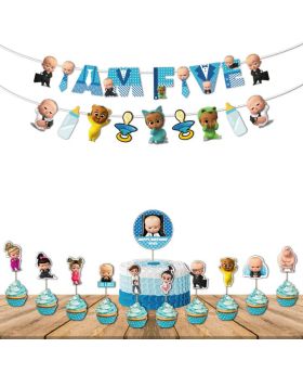 Boss Baby 5th Birthday Decorations Combo- 4 (Pack of 14 pcs), Boss Baby Party Supplies Set, Party Supplies, Children Party Supplies Decoration- Banner, Cake Topper, Cup Cake Topper