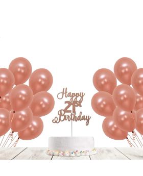 Glitter Rose Gold Happy 21st Birthday-Decoration for Birthday Party Supplies Combo (Cake Topper & Balloons)