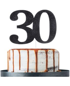 Black Glitter Number 30 Cake Topper - for 30th Birthday/Wedding Anniversary Party Decoration