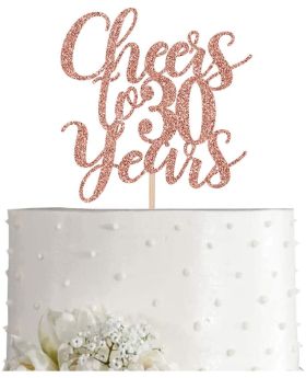 30 Rose Gold Glitter Cheers to 30 Years Cake Topper, Happy 30th Birthday Party Toppers Decorations, Supplies