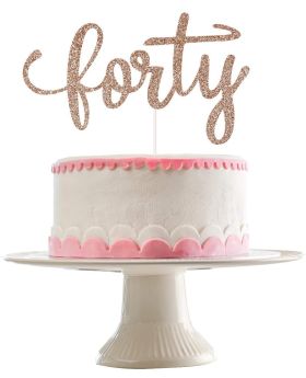 "Forty" Cake Topper Rose Gold Glitter, Birthday/Anniversary Cake Topper