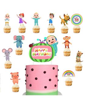 13 pcs- Coco-melon theme Cake & cupcake toppers for birthday decorations