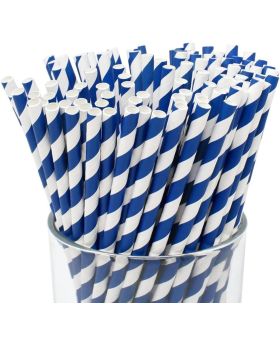 Festiko® Bio-degradable Paper Straws (Size -6mm|Blue & White Striped), Paper Straws for Drinking, Food Grade Paper Straws for Kids
