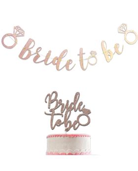 "Bride to Be" Banner & Cake Topper- Rose Gold For Bachelorette Party & Bridal Shower