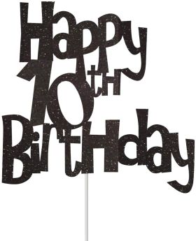 Black Glitter Happy 10th Birthday Cake Topper for Birthday & Anniversary