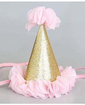 Festiko® Gold and Pink Mini Glitter Party Hat for 1st Birthday/Kids Birthday
