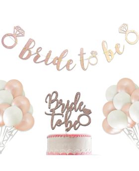 "Bride to Be" Combo3 of Banner, Cake topper, Balloons -Rose Gold Glittery Decoration For Bachelorette Party & Bridal Shower Decorations