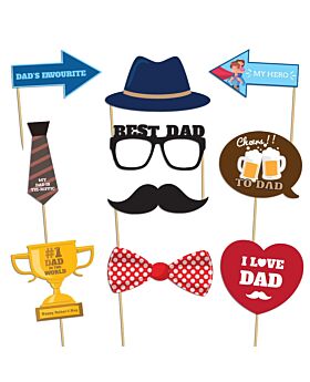 Festiko® Happy Father's Day Photobooth Props (Set of 10 Pcs), Father's Day Props, Father's Day Super Combo, Fathers day Party Decoration
