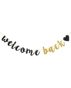  Welcome Back Banner, Black and Gold Glitter Retirement Party Banner, Moving Away, Retirement Party Decorations Sign, First Day of School Banner