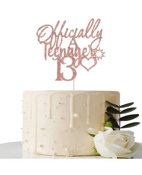 A Officially Teenager 13  Cake Topper Rose Gold Glitter for 13th Birthday Cake Decorations