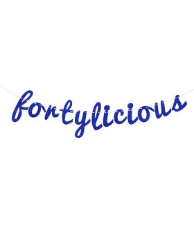 Fortylicious Banner, 40th Birthday Banner, Cheers to 40 Years Birthday Anniversary Party Supplies Blue Glitter