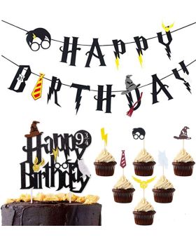  26 pcs- Harry Potter Theme Combo, Themed Party Decoration Supplies (Banner, Cake & Cupcake Toppers)