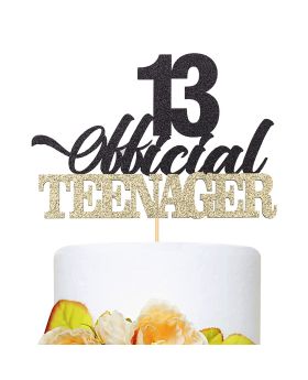 13 Official Teenager Cake Topper  - Black Gold Glitter for 13th Birthday Cake Decorations