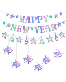 Festiko® Pink Glitter Hello 2023 Happy New Year Banner, Happy New Year Decorations 2023, Cheers To The New Years Eve Firework Party Supplies, Hello 2023 Decorations