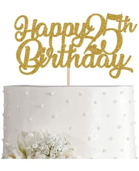 25th Birthday Cake Topper, Gold Glitter Cheers To 25 Years Party Decoration, Supply
