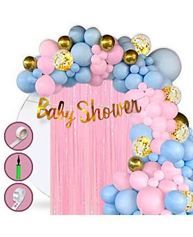 Festiko® Baby Shower Decorations - Set of 105 Pcs (Banner + Pink Foil Curtain + Balloons Arch Kit) , Baby Shower Combo