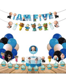 Boss Baby 5th Birthday Decorations Combo- 3 (Pack of 39 pcs), Boss Baby Party Supplies Set, Party Supplies, Children Party Supplies Decoration- Banner, Cake Topper, Cup Cake Toppers & Multicolour Balloons