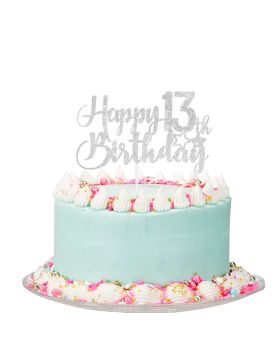 13th Birthday Decorations for Girls, Glitter Sliver Happy 13th Birthday Cake Topper