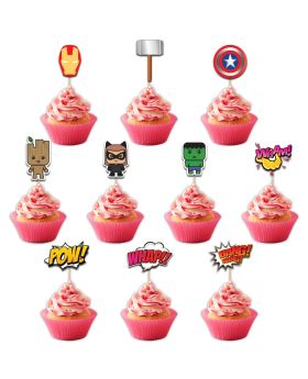 Festiko 10 Pcs Superhero Theme I Am One Happy Birthday Cake Topper, Superhero Theme Cake Topper For Kids Birthday