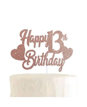 13th Happy Birthday Rose Gold Glitter Cake Topper 