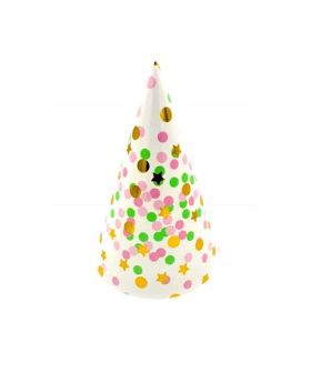 Festiko® 6 Pcs Chevron Polka Dots (Pink&Green) Happy Birthday Cone Hat for Birthday/Birthday wearables/Birthday Hats 