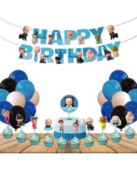  Boss Baby Birthday combo-3 (Pack of 39 pcs), Boss Baby Birthday Party Supplies Set, Baby Party Supplies, Children Party Decoration Supplies- Banner, Cake Topper, Cup Cake Toppers & Multicolour Balloons