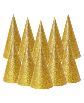 Festiko® Gold Glitter Party Cone Hats, theme birthday supplies, return gifts for kids, gift accessories, party items, paper Party Cone Hats/ cap, party wearables