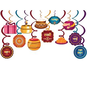 Festiko® Set of 24 Pcs Raksha Bandhan Ki Shubhkamnayein Swirls With Cutouts, Hanging Decoration Supplies, Raksha Bandhan Decoration Combo