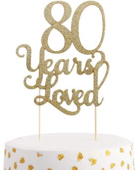 80 Years Loved Cake Topper – 80th Birthday Cake Topper , Glitter Cake Topper , Photo Decoration Props , 80th Anniversary Cake Topper , Birthday Party Favor Supplies