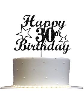 30 Birthday Black Glitter Cake Topper, 30th Party Decoration Ideas, Premium Quality, Sturdy Doubled Sided Glitter, Acrylic Stick.