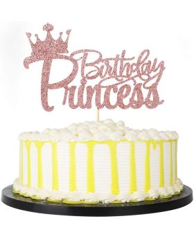 Princess Birthday Party Cake Topper - Crown Girl Theme Birthday Party Cake Decoration Supplies (Rose Gold)