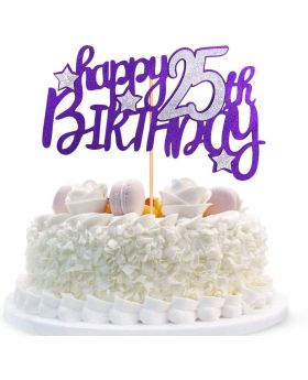 25th Birthday Cake Topper for Happy Birthday 25 purple Glitter 25th Cake Topper，Happy Birthday Cake Topper Cake Ornament (25th)