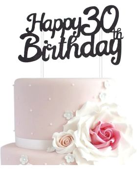 30th Happy Birthday Cake Topper-Black Glitter, 30th Birthday Cake Decorations, Birthday Cake Toppers for Women, Birthday Cake Toppers for Men, Birthday Theme Party Supplies