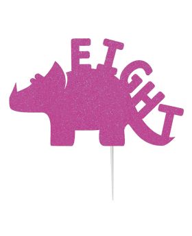 "Eight" Dinosaur Hot Pink Glitter Cake Topper For Kid's 8th Birthday Party Theme Jurassic world