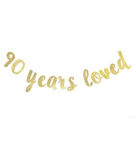 90 Years Loved Banner - Happy 90th Birthday/Wedding Anniversary Party Decorations