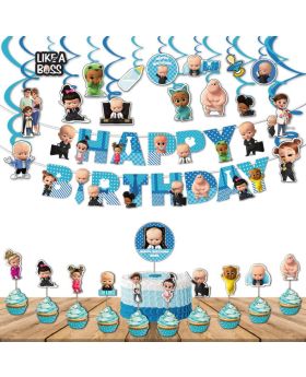 Boss Baby Birthday combo- 2 (Pack of 30 pcs), Boss Baby Party Supplies Set, Baby Party Supplies, Children Party Decoration Supplies- Banner, Swirls, Cake Topper, Cup Cake Toppers