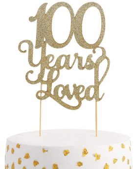100 Years Loved Cake Topper – 100th Birthday Cake Topper , Glitter Cake Topper , Photo Decoration Props , 100th Anniversary Cake Topper , Birthday Party Favor Supplies