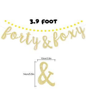 Forty & Foxy Gold Glitter Cursive Script Bunting Banner Cheers to 40th Happy Birthday Forty Years Old Funny Bday Party Decoration Fireplace Table Wall Sign 