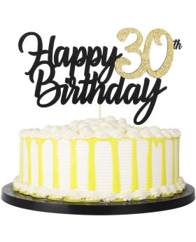  Black Gold Glitter Happy Birthday cake topper - 30 Anniversary/Birthday Cake Topper Party Decoration (30th)