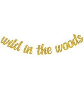 "Wild in The Woods" Banner - Double-Sided & Golden Glitter - Tropical Safari Jungle Theme Decorations Birthday Party &Baby Shower