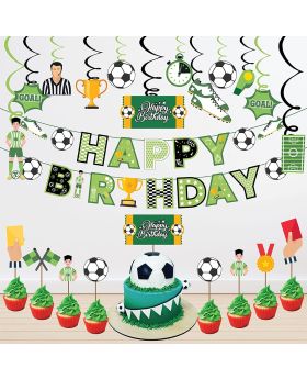 Football Theme Party Supplies - for Game Day, and Football Birthday Party Decorations,Party Supplies Combo Banner,Swirls,Cake Topper,Cup Cake Toppers