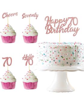 49 Pieces Glitter 70th Birthday Cupcake Toppers Seventy Anniversary Party Cake Toppers Hello 70 Birthday Cake Decorations for 70th Anniversary Birthday Party Wedding Decorations