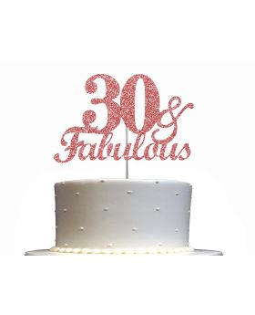 Fabulous & 30 Rose Gold Glitter Cake Topper, 30th Birthday Party Decorations Ideas, Premium Quality Decoration, Sturdy Doubled Sided Glitter, Acrylic Stick. 