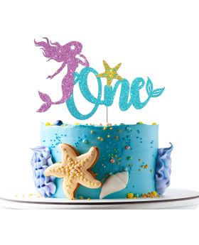 1st birthday Little Mermaid Theme Glitter Cake topper
