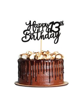 Black Glitter 13th Birthday Cake Topper, Boys Girls Food Picks for Celebrating Thirteen Years Old, Birthday Party Decoration Supplies