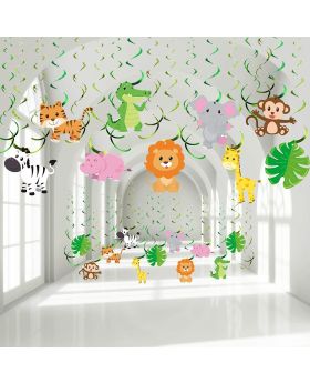 12 Count Jungle Safari Animals Party Swirl Hanging Decorations For Birthday & Baby Shower Decorations Theme Jungle Party Safari