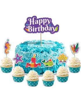 Festiko® 7 Pcs Underwater Theme Happy Birthday Cake Topper & Cupcake Toppers, Cake Decoration Supplies, Underwater Theme Supplies, Underwater Theme Party Decorations