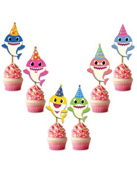 30Pcs Cute Shark Cupcake Decorations For Kid's  Baby Birthday Shark Theme Cake Decoration