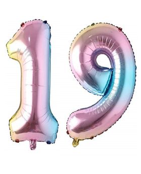 "19" Rainbow Number Foil Balloon 40 Inch Gradient Digit Ball Colorful For Wedding, Birthday, Anniversary Party Decoration